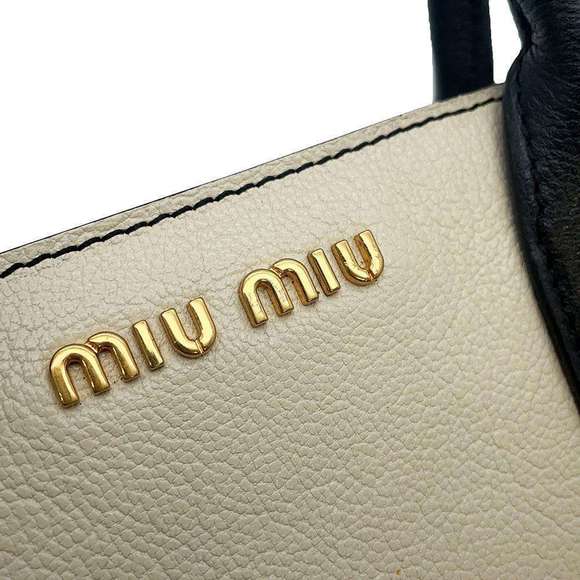 Miu Miu Logo 2way Handbag Beige Bkack - Picture 14 of 16